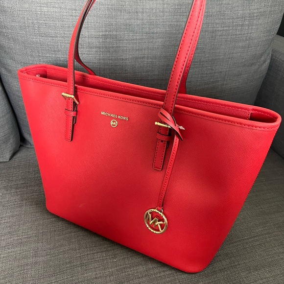 NWT MICHAEL KORS LEATHER JET SET TRAVEL TZ TOTE
